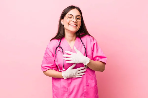 Young Pretty Woman Laughing Out Loud Some Hilarious Joke Veterinarian — Stockfoto