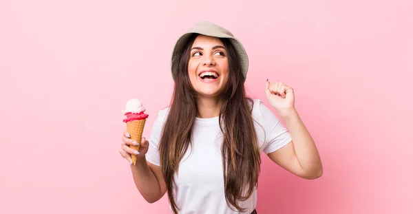 Young Pretty Woman Shouting Aggressively Angry Expression Summer Ice Cream — Photo