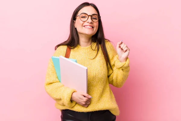 Young Pretty Woman Feeling Shocked Laughing Celebrating Success University Student — 스톡 사진