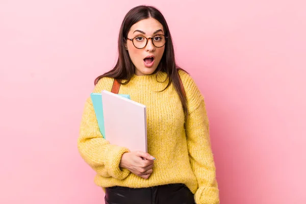 Young Pretty Woman Looking Very Shocked Surprised University Student Concept — Stockfoto