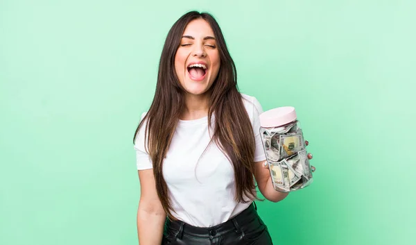 Young Pretty Woman Shouting Aggressively Looking Very Angry Savings Concept — Stockfoto