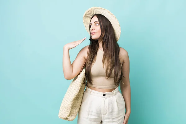 Young Pretty Woman Feeling Stressed Anxious Tired Frustrated Summer Hat — Fotografia de Stock