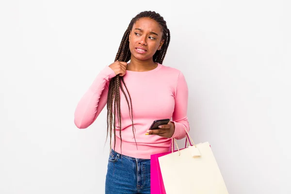 Young Adult Black Woman Feeling Stressed Anxious Tired Frustrated Shopping — Stockfoto