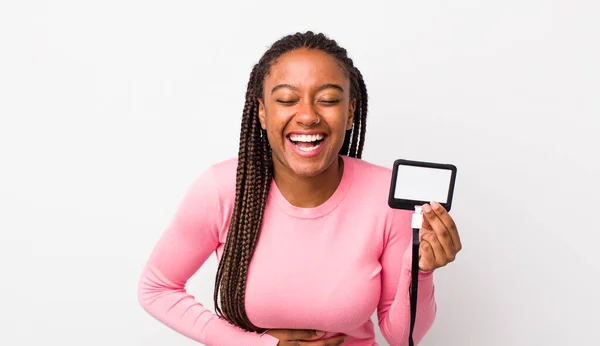 Young Adult Black Woman Laughing Out Loud Some Hilarious Joke — Zdjęcie stockowe