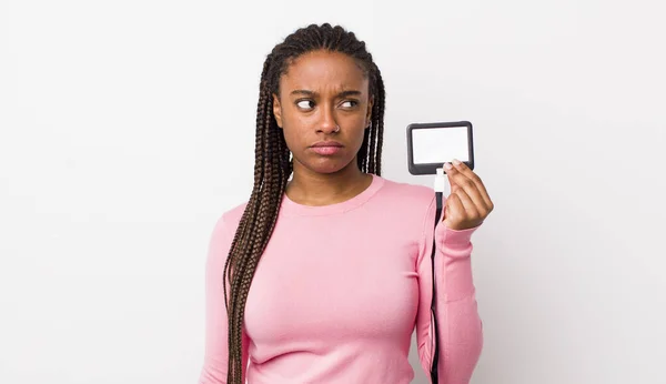 Young Adult Black Woman Feeling Sad Upset Angry Looking Side — Zdjęcie stockowe
