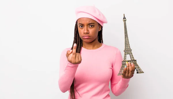 Young Adult Black Woman Feeling Angry Annoyed Rebellious Aggressive France — Stockfoto