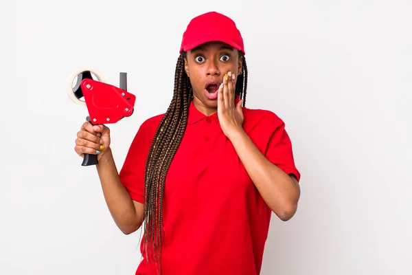 Young Adult Black Woman Feeling Shocked Scared Company Employee Concept — Zdjęcie stockowe