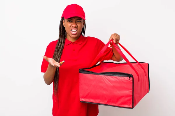 Young Adult Black Woman Looking Angry Annoyed Frustrated Pizza Delivery —  Fotos de Stock