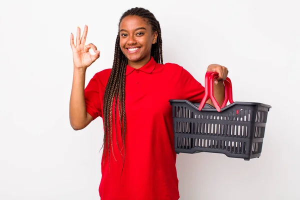 Young Adult Black Woman Feeling Happy Showing Approval Okay Gesture — Stock fotografie