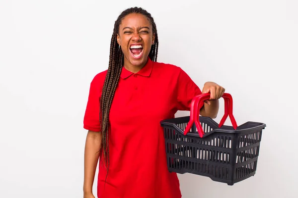 Young Adult Black Woman Shouting Aggressively Looking Very Angry Empty — Photo