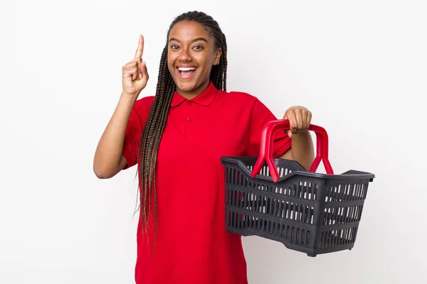Young Adult Black Woman Feeling Happy Excited Genius Realizing Idea —  Fotos de Stock