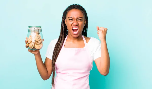 Young Adult Black Woman Shouting Aggressively Angry Expression Home Made —  Fotos de Stock