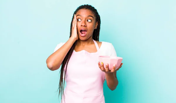 Young Adult Black Woman Feeling Happy Excited Surprised Empty Bowl —  Fotos de Stock