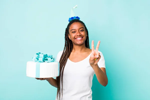 Young Adult Black Woman Smiling Looking Happy Gesturing Victory Peace — Fotografia de Stock