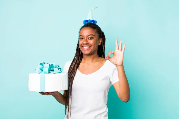 Young Adult Black Woman Feeling Happy Showing Approval Okay Gesture — Fotografia de Stock