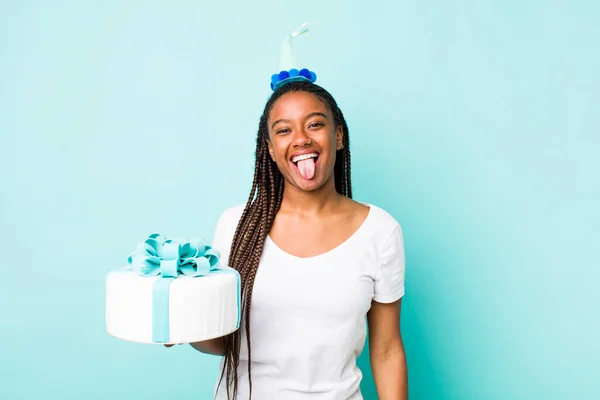 Young Adult Black Woman Cheerful Rebellious Attitude Joking Sticking Tongue — Foto Stock
