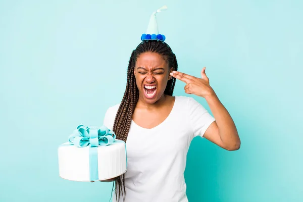 Young Adult Black Woman Looking Unhappy Stressed Suicide Gesture Making — Fotografia de Stock