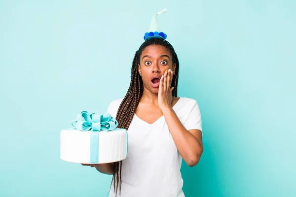 Young Adult Black Woman Feeling Shocked Scared Birthday Concept — Fotografia de Stock