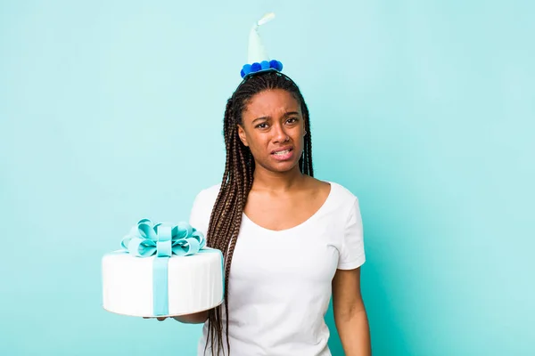 Young Adult Black Woman Feeling Puzzled Confused Birthday Concept — 스톡 사진