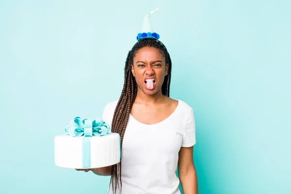 Young Adult Black Woman Feeling Disgusted Irritated Tongue Out Birthday — Fotografia de Stock