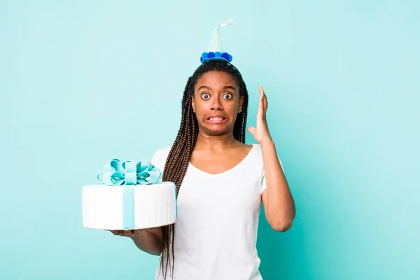 Young Adult Black Woman Screaming Hands Air Birthday Concept — Fotografia de Stock