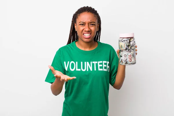 Young Adult Black Woman Looking Angry Annoyed Frustrated Volunteer Donation — Stok fotoğraf