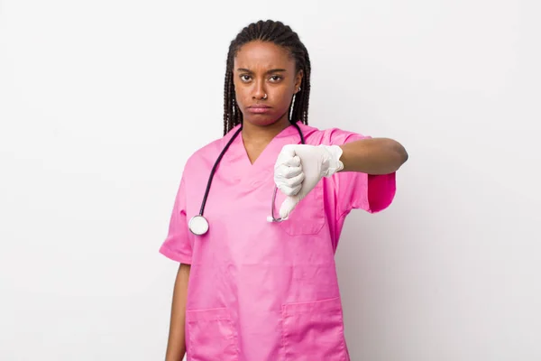 Young Adult Black Woman Feeling Cross Showing Thumbs Veterinarian Concept — Foto Stock