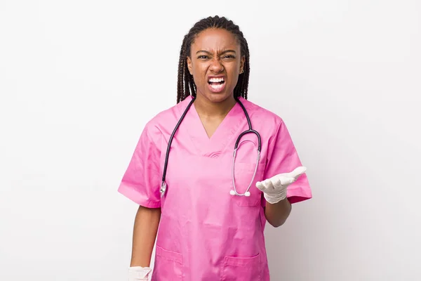 Young Adult Black Woman Looking Angry Annoyed Frustrated Veterinarian Concept — Foto Stock