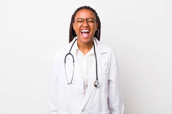 Young Adult Black Woman Shouting Aggressively Looking Very Angry Physician — Stockfoto