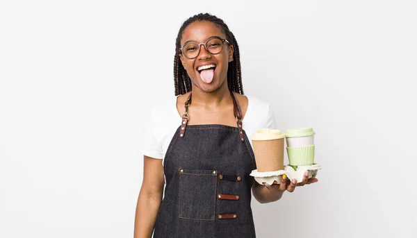 Young Adult Black Woman Cheerful Rebellious Attitude Joking Sticking Tongue — Photo