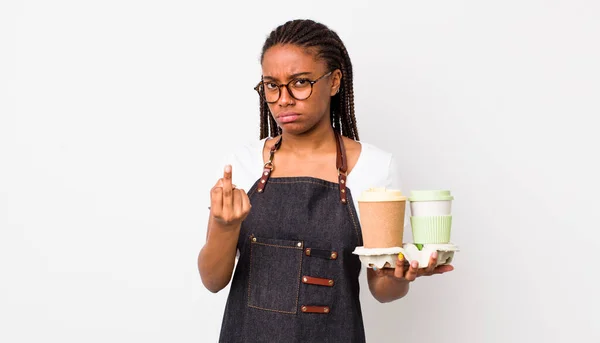 Young Adult Black Woman Feeling Angry Annoyed Rebellious Aggressive Take — Photo