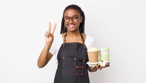 Young Adult Black Woman Smiling Looking Friendly Showing Number Two — Photo