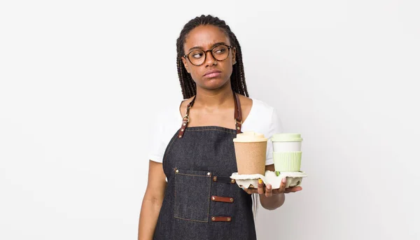Young Adult Black Woman Feeling Sad Upset Angry Looking Side — Fotografia de Stock