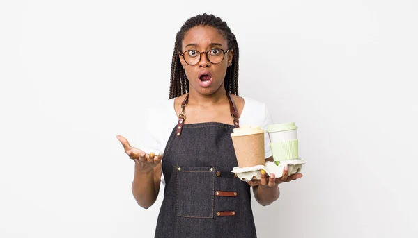 Young Adult Black Woman Feeling Extremely Shocked Surprised Take Away — Photo