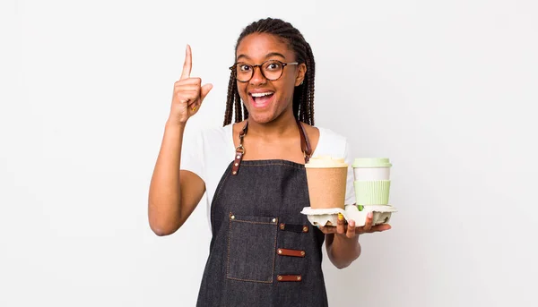 Young Adult Black Woman Feeling Happy Excited Genius Realizing Idea — Fotografia de Stock