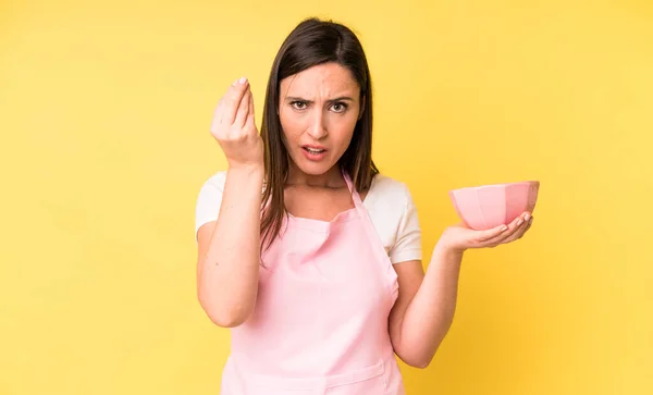 Jonge Volwassen Mooie Vrouw Maken Capice Geld Gebaar Vertellen Betalen — Stockfoto