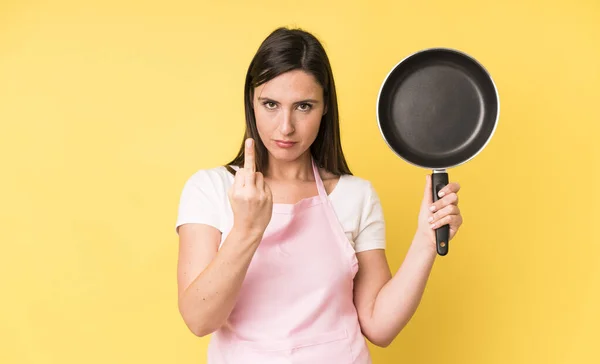 Young Adult Pretty Woman Feeling Angry Annoyed Rebellious Aggressive Cooking — Stockfoto