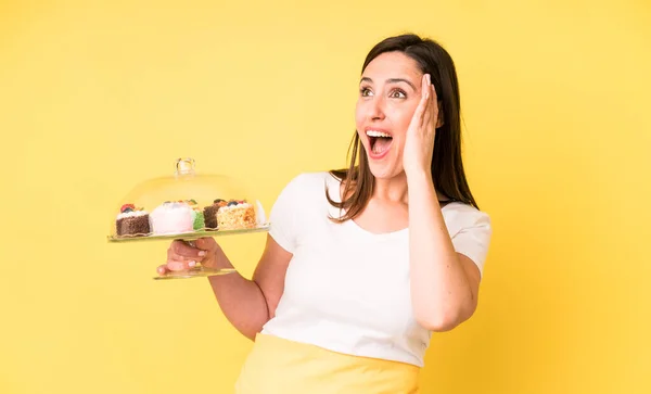 Young Adult Pretty Woman Feeling Happy Excited Surprised Homemade Cakes —  Fotos de Stock