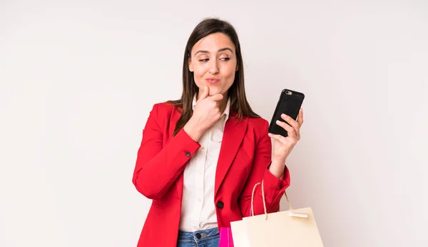 Young Adult Pretty Woman Smiling Happy Confident Expression Hand Chin — Stockfoto