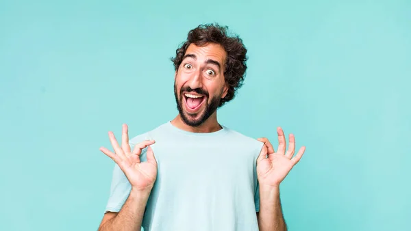 Young Adult Hispanic Crazy Man Expressing Emotion Copy Space — Stock Photo, Image