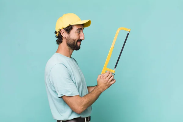 Young Adult Hispanic Crazy Man Handyman Concept — Stock Photo, Image