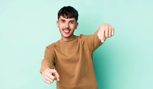 Young Adult Hispanic Man Feeling Happy Confident Pointing Camera Both — Stock Photo, Image
