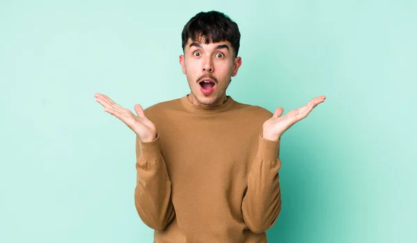 Young Adult Hispanic Man Feeling Happy Excited Surprised Shocked Smiling — Stock Photo, Image