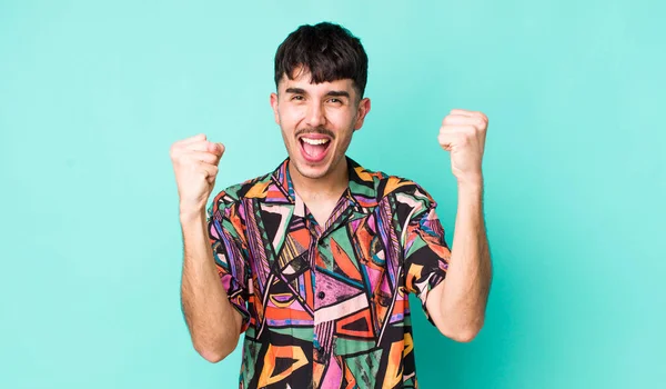Young Adult Hispanic Man Feeling Happy Positive Successful Celebrating Victory — Stock Photo, Image