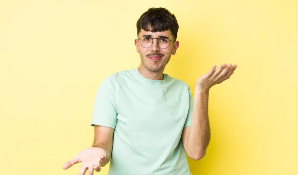 Young Adult Hispanic Man Looking Puzzled Confused Stressed Wondering Different — Stock Photo, Image