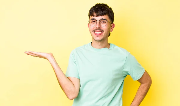 Young Adult Hispanic Man Smiling Feeling Confident Successful Happy Showing — Stock Photo, Image