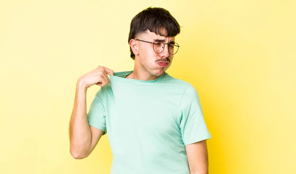 Young Adult Hispanic Man Feeling Stressed Anxious Tired Frustrated Pulling — Stock Photo, Image