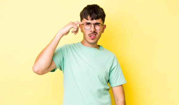 Young Adult Hispanic Man Feeling Confused Puzzled Showing You Insane — Stock Photo, Image