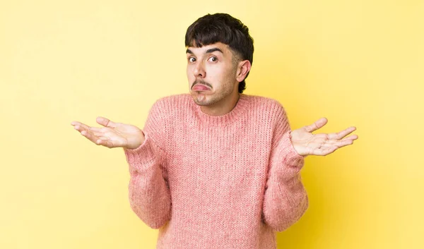 Young Adult Hispanic Man Feeling Clueless Confused Having Idea Absolutely — Stockfoto