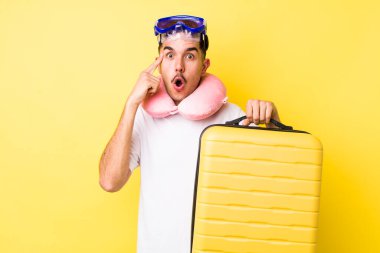 Genç İspanyol adam şaşırmış görünüyor, yeni bir düşünce, fikir ya da konsept keşfediyor. seyahat kavramı